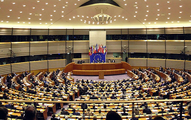 Gli scranni dove siedono i parlamentari europei a Bruxelles