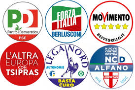 i simboli dei diversi partiti italiani alle Europee
