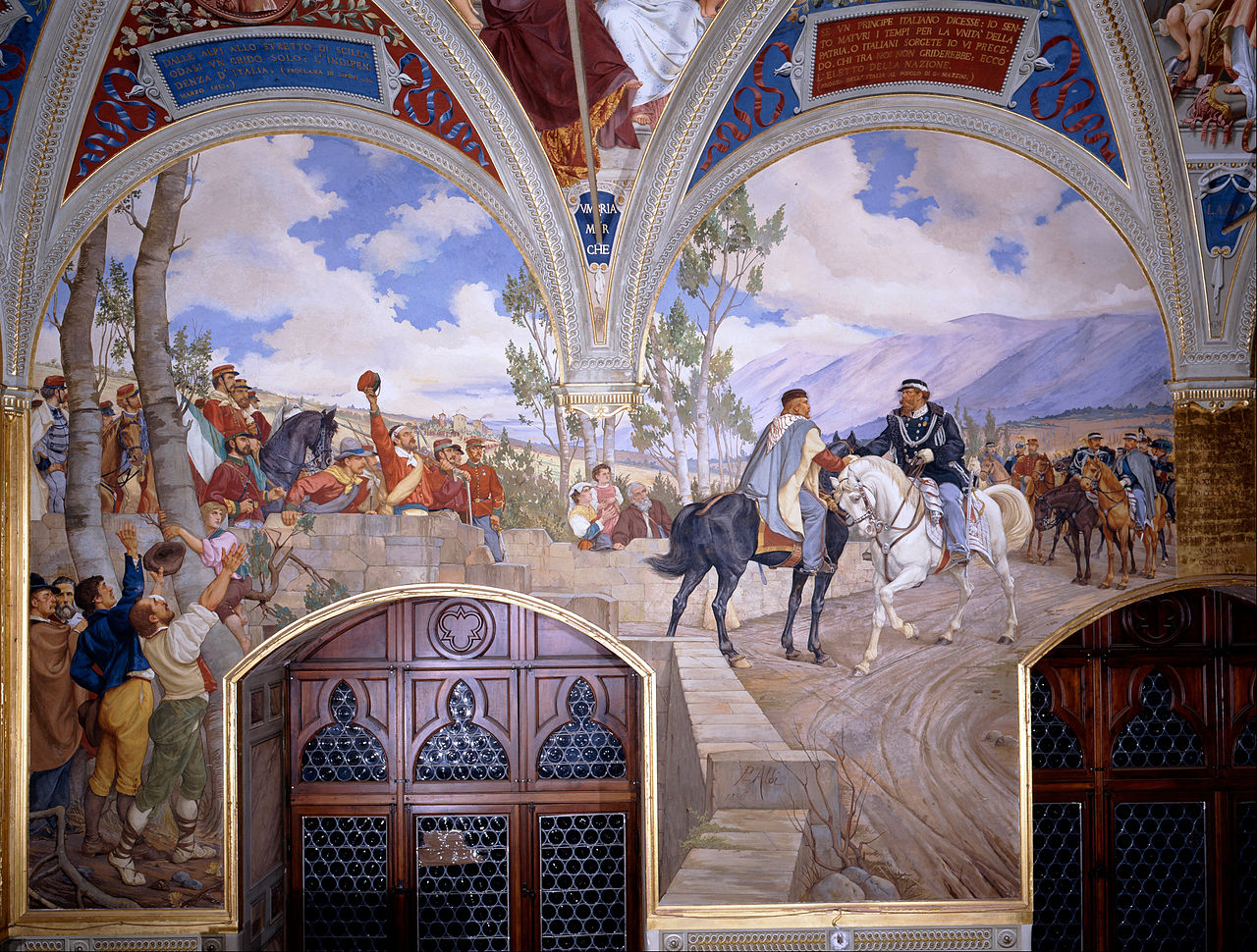 1280px Pietro Aldi Victor Emanuel II Meeting Giuseppe Garibaldi at Teano Google Art Project