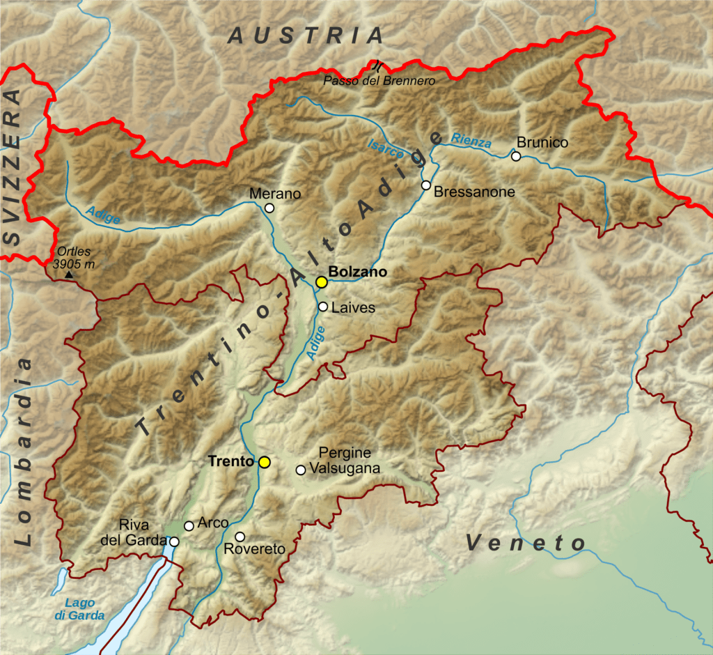 La cartina del Trentino Alto Adige