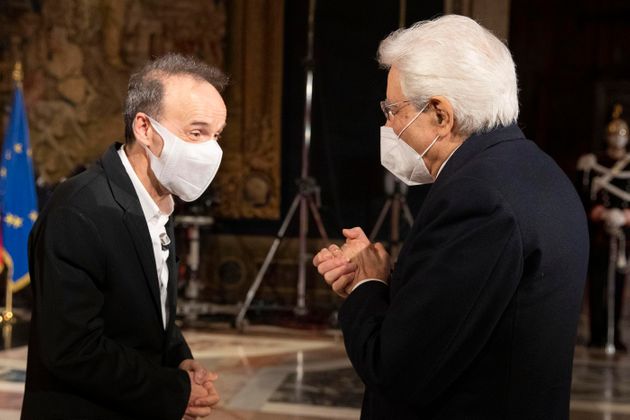Roberto Benigni e il presidente Mattarella