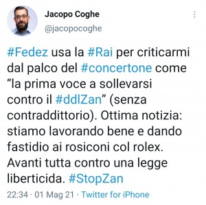 Jacopo Coghe ed il suo Twitt