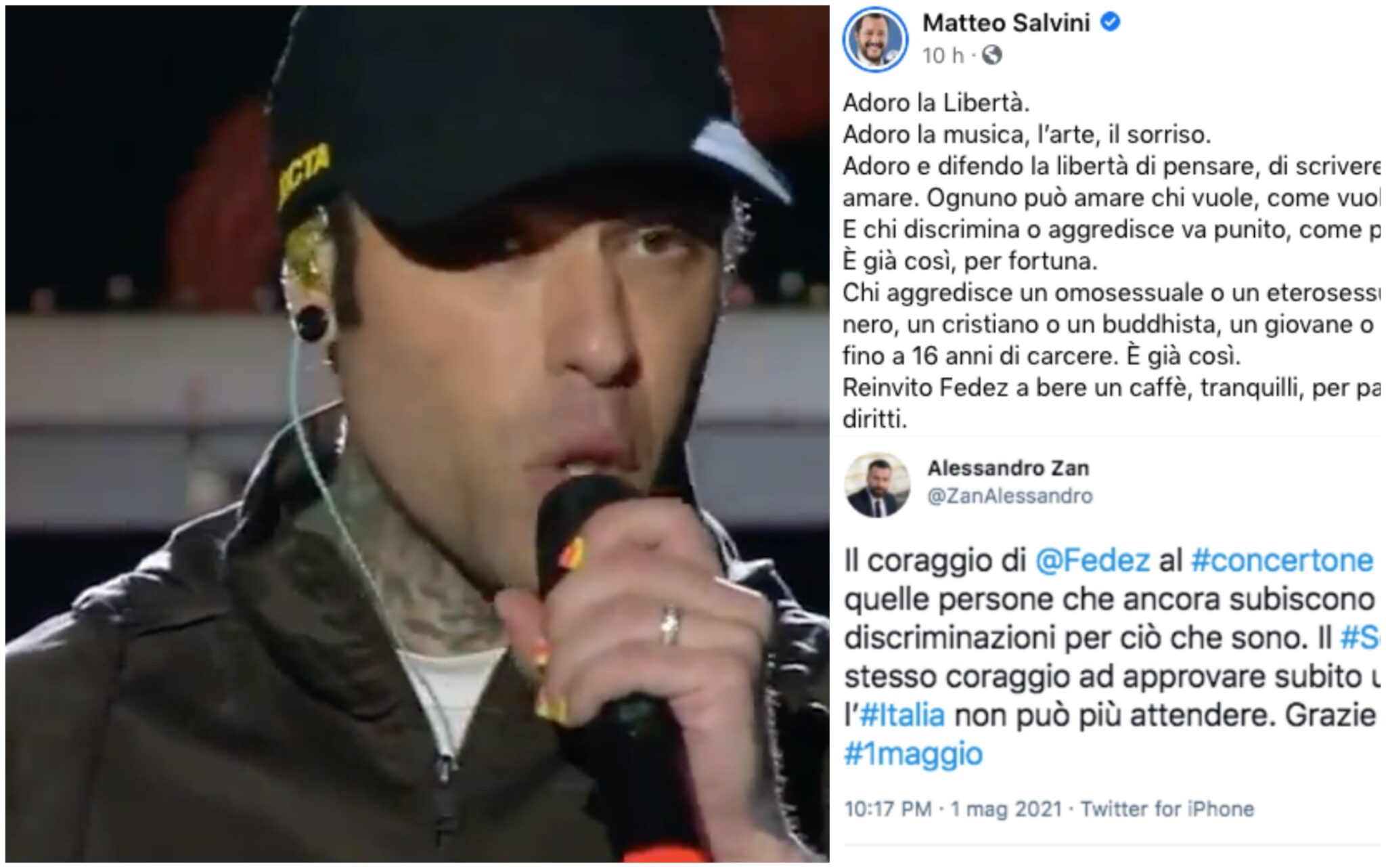 Il twitt di Salvini a Fedez