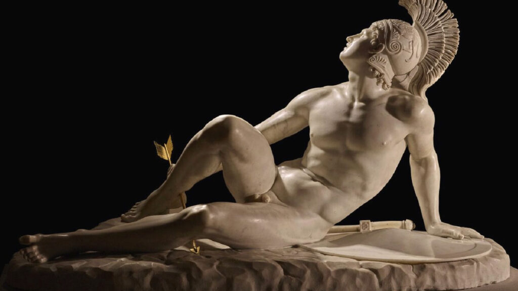 Tallone di Achille: Achille morente, scultura del 1823 realizzata da Filippo Albacini (Chatsworth House Sculpture Gallery, Inghilterra)